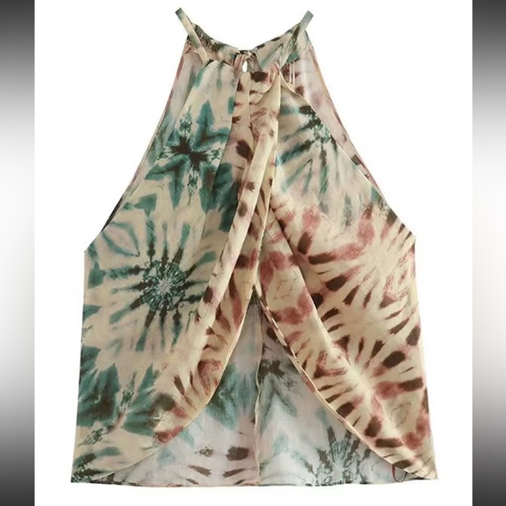 Zara Tie-Dye Linen Style Tulip Halter Top
